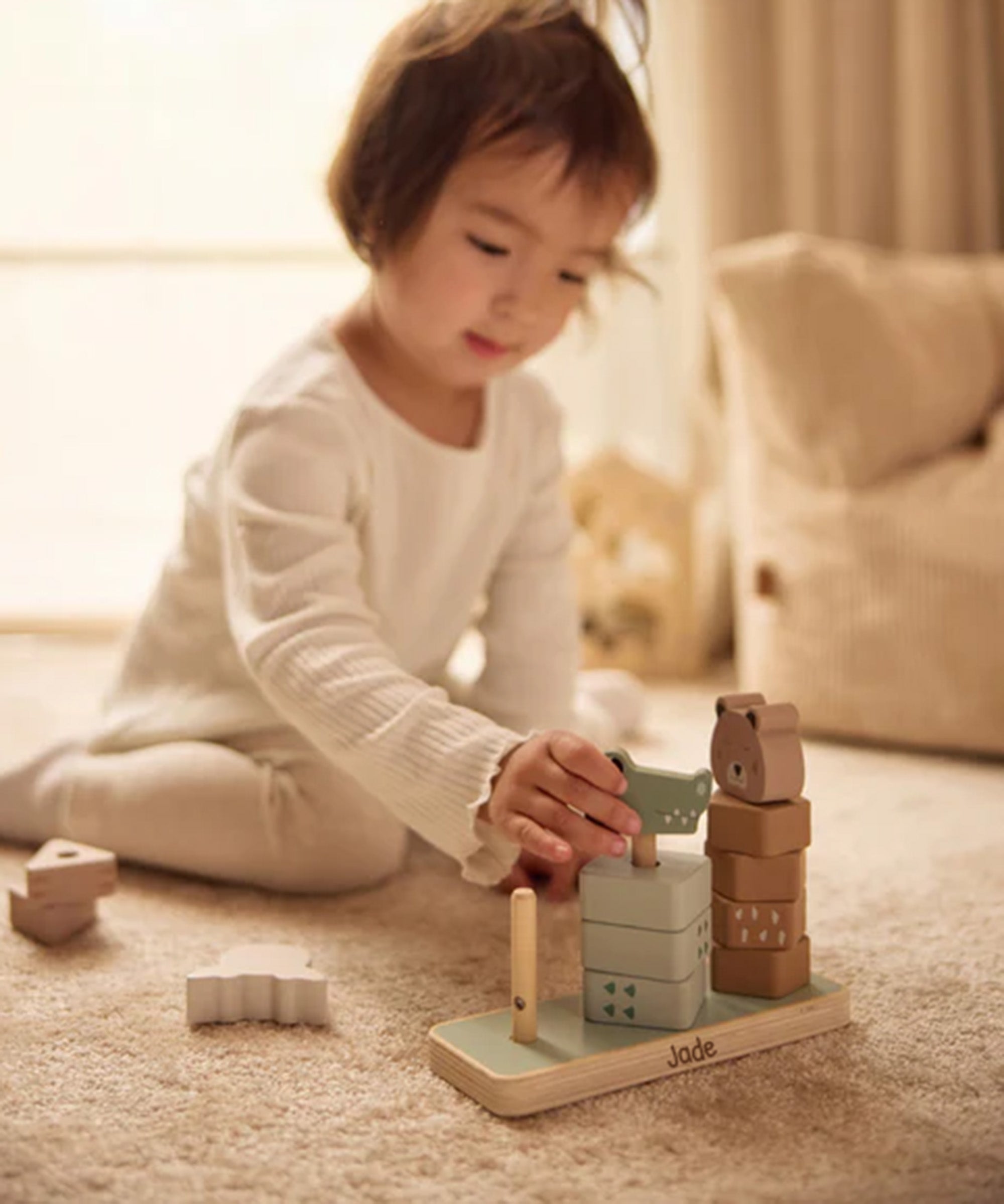 Personalized Engraved wooden stacking tower Animals
