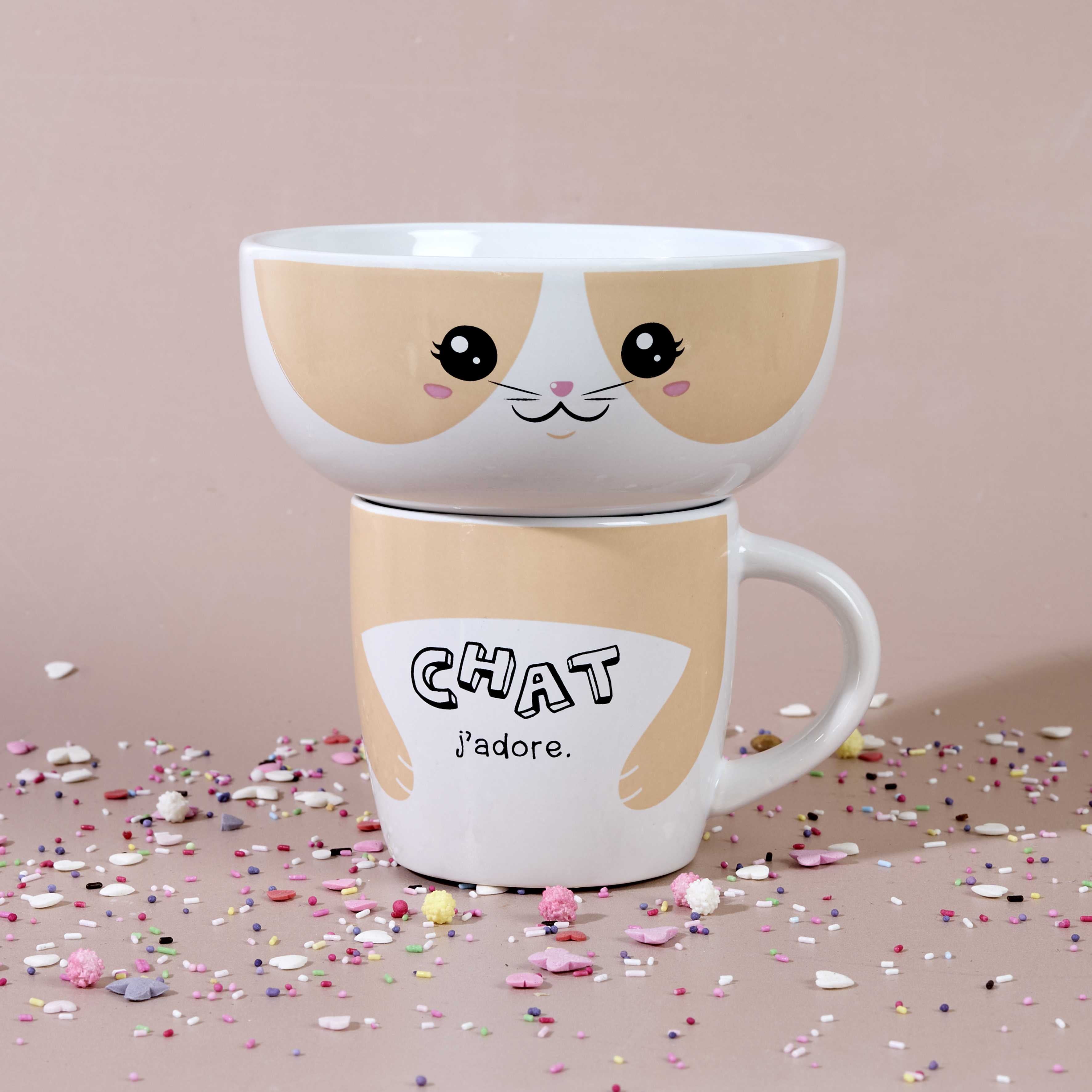 Ensemble mug et bol Kawaii Chat & Panda