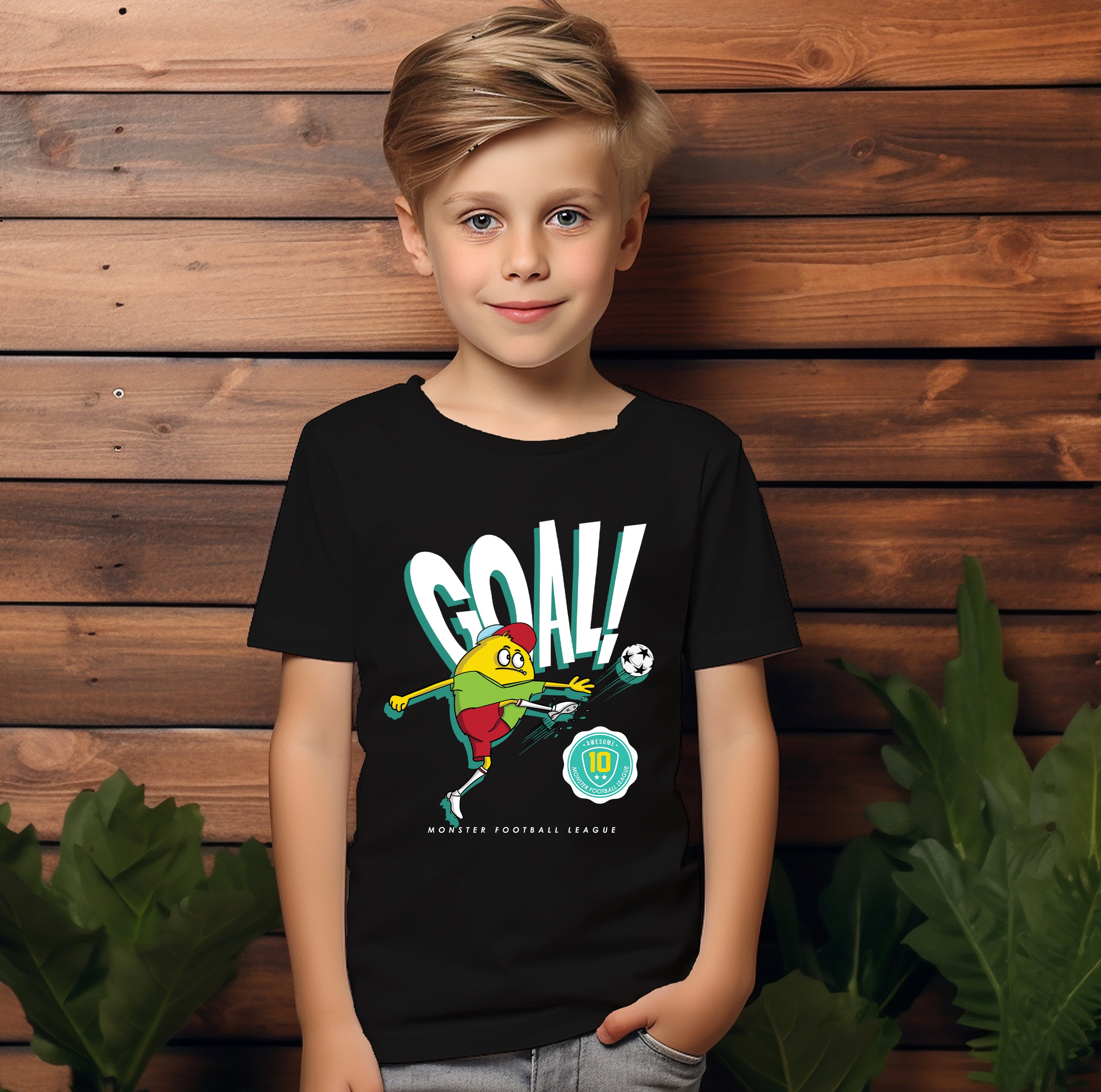 T-Shirt Enfant But de Football Monstre