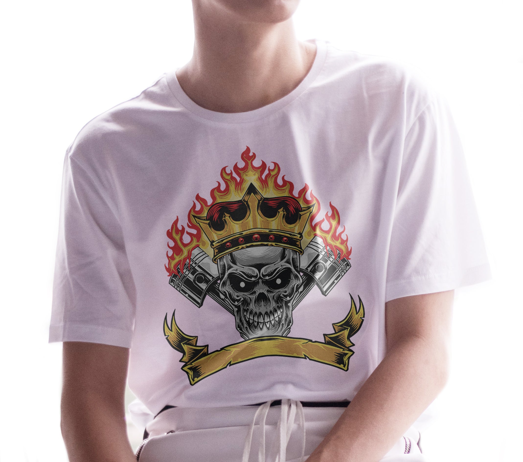 Motorcycle T-shirt King Skull Fire