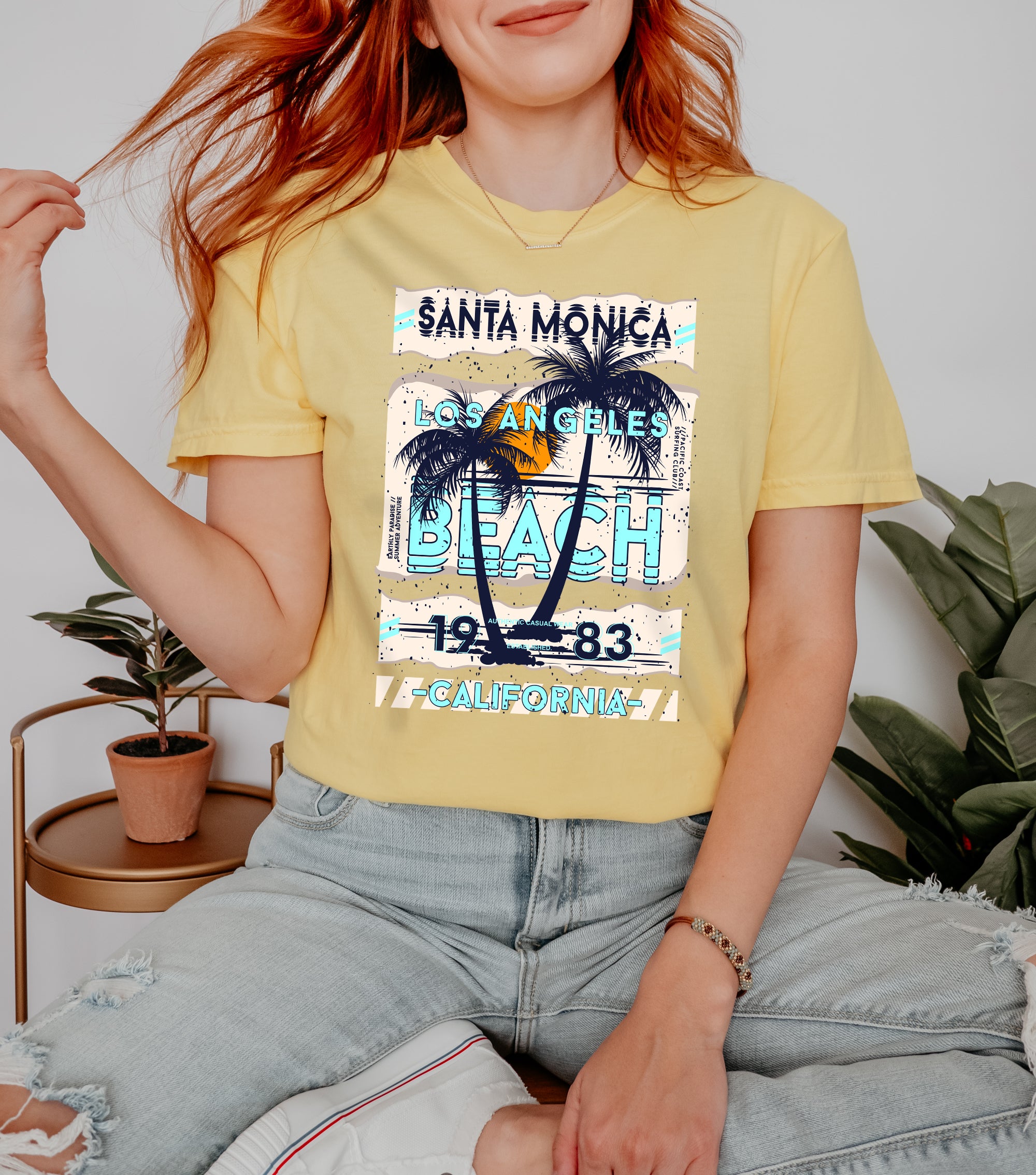 Áo thun unisex mùa hè Santa Monica LA Beach