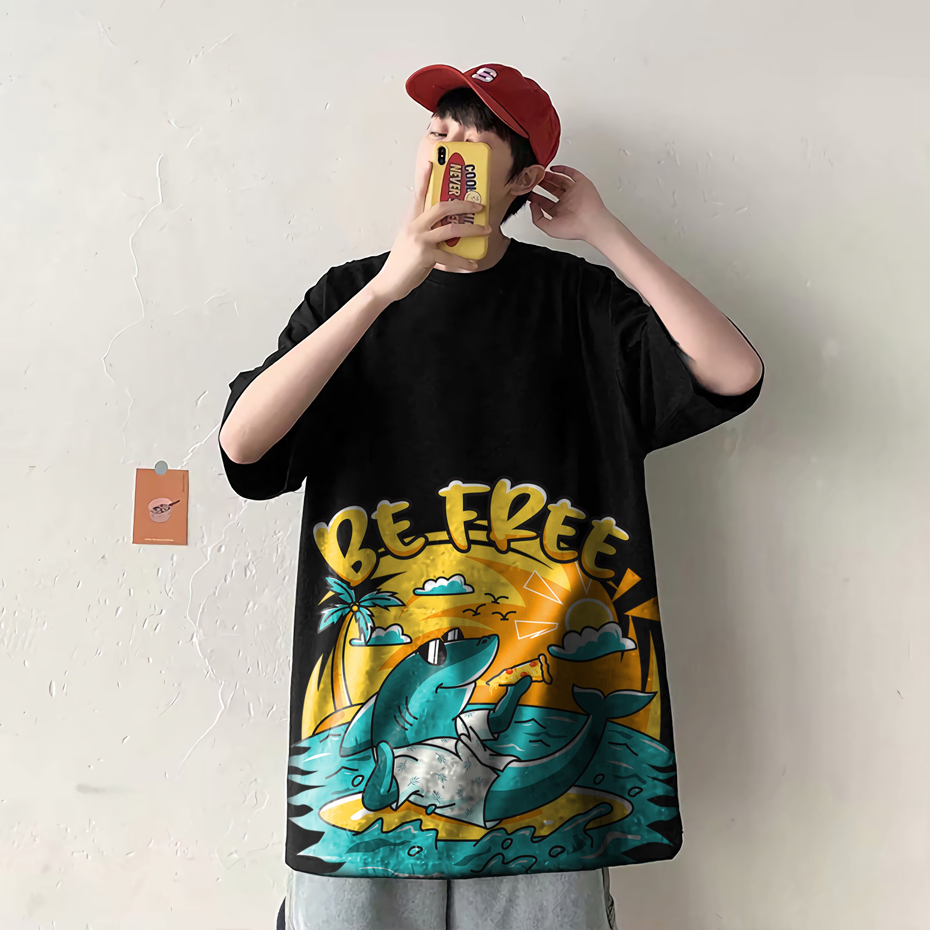 Oversize graphic T-shirt Shark Be Free