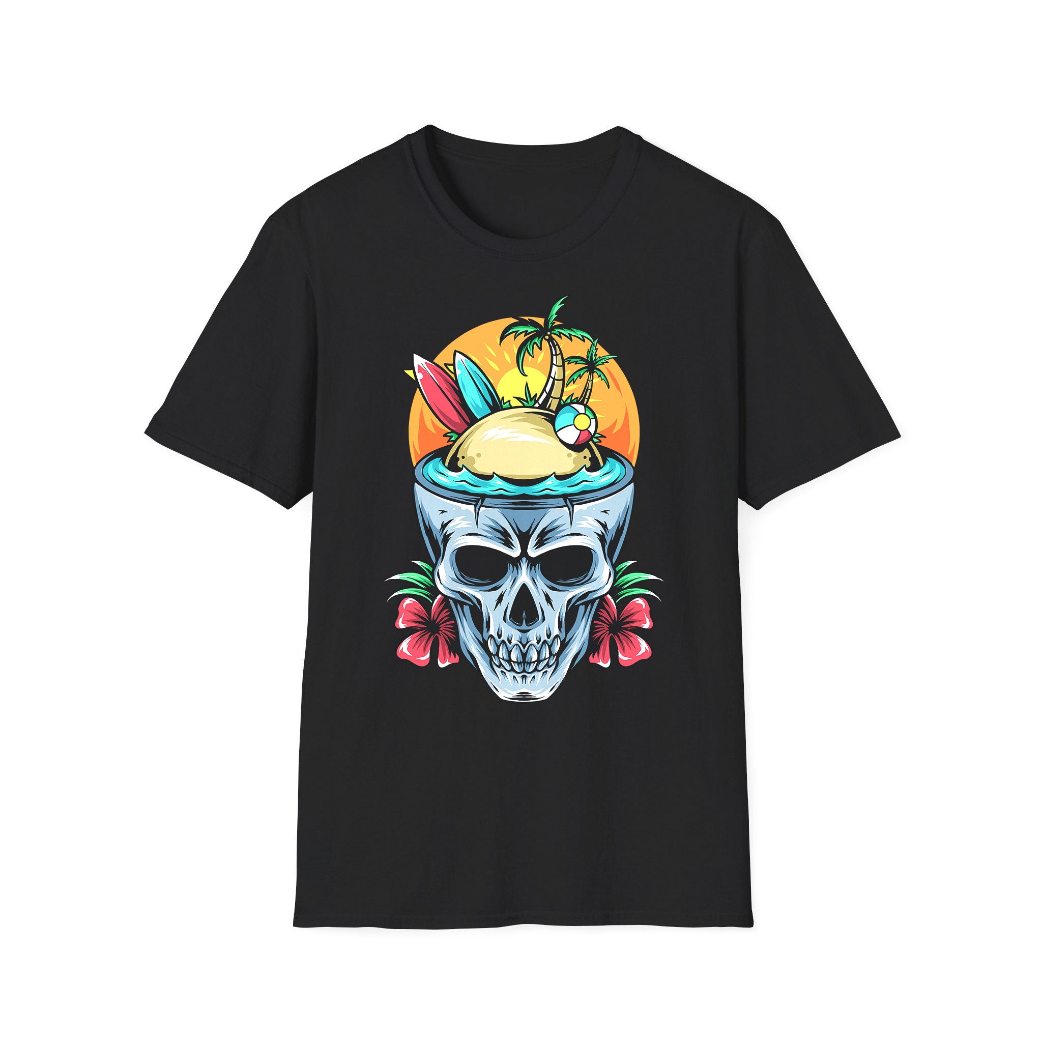 T-shirt d'été unisexe Skull Hawaii Beach
