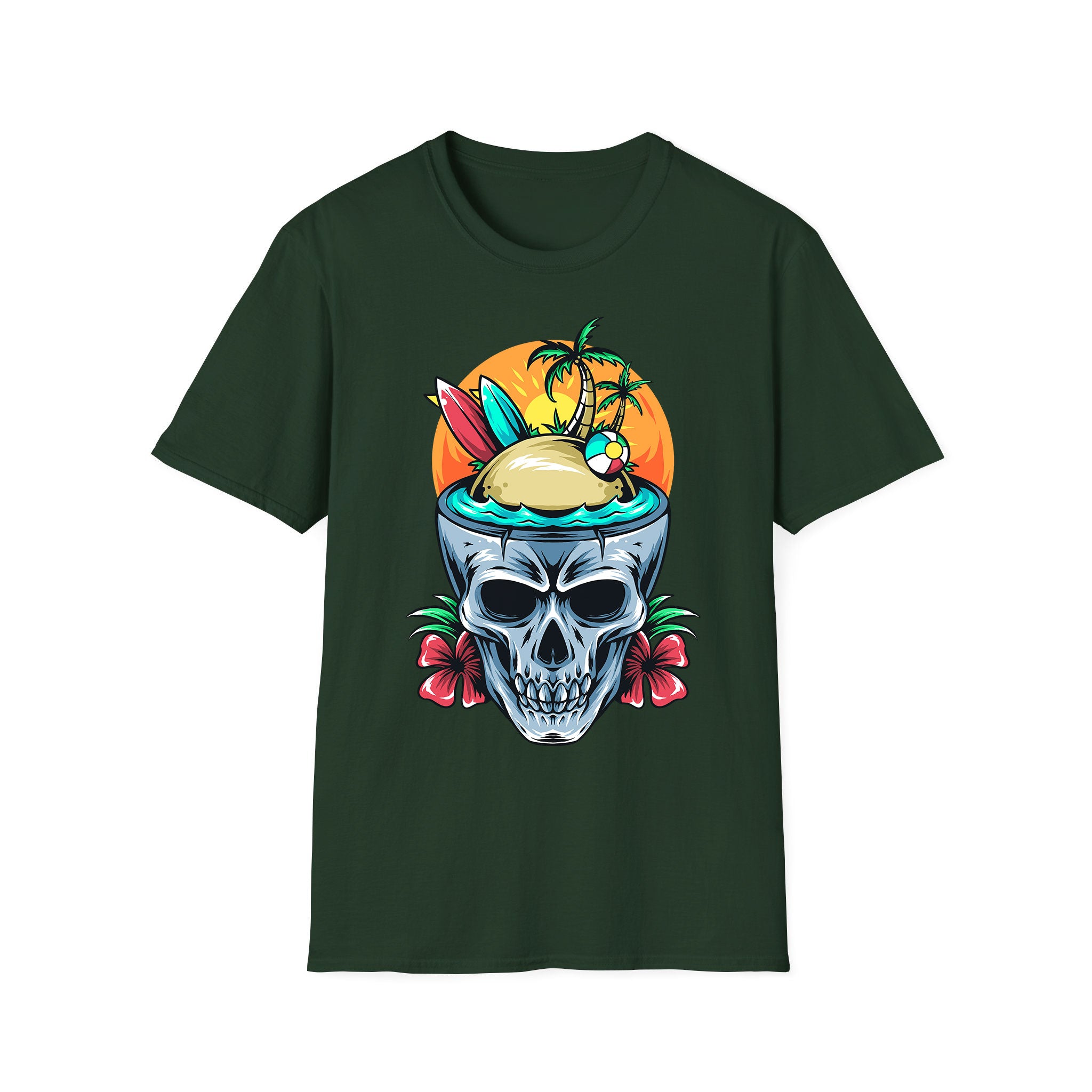 T-shirt d'été unisexe Skull Hawaii Beach