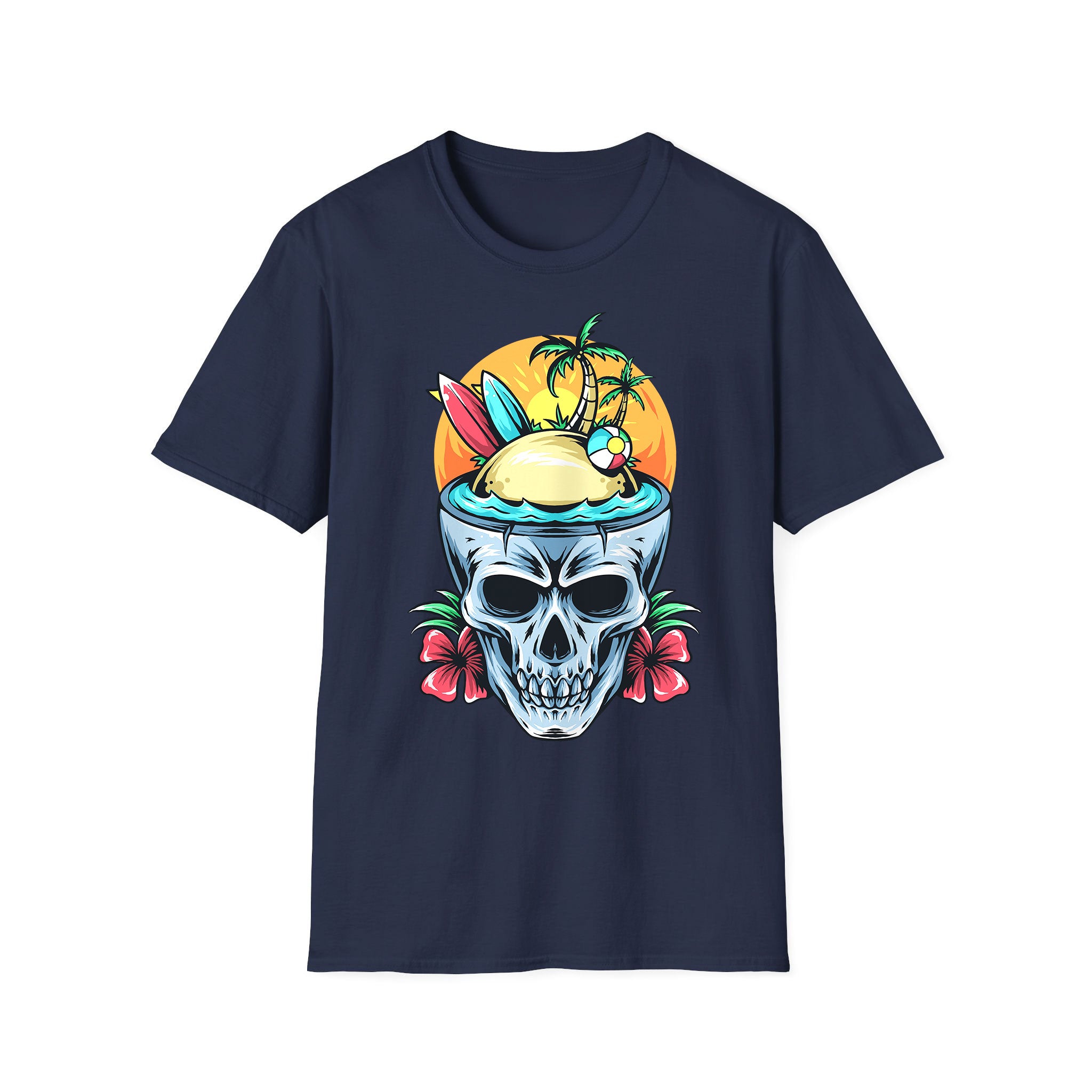T-shirt d'été unisexe Skull Hawaii Beach