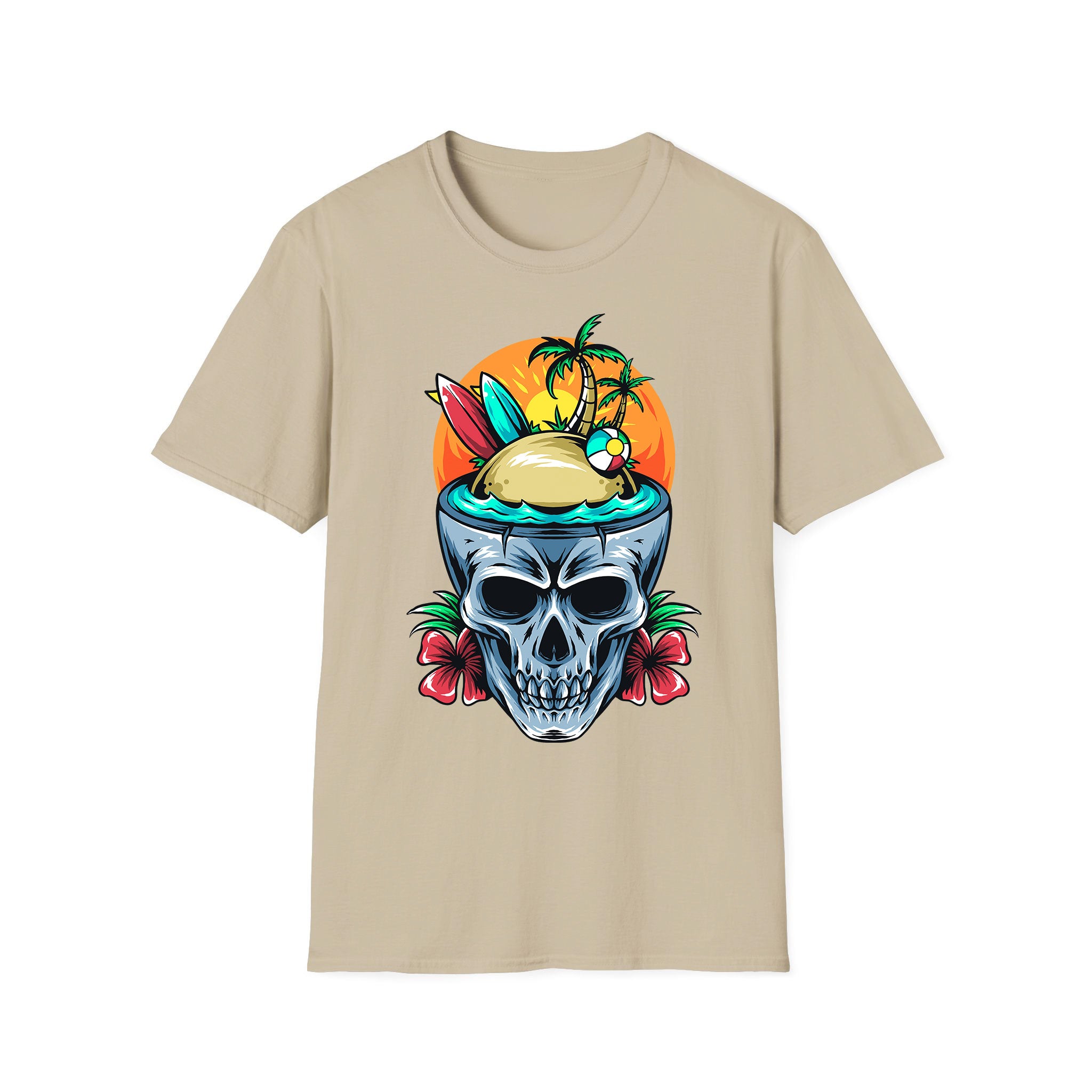 T-shirt d'été unisexe Skull Hawaii Beach