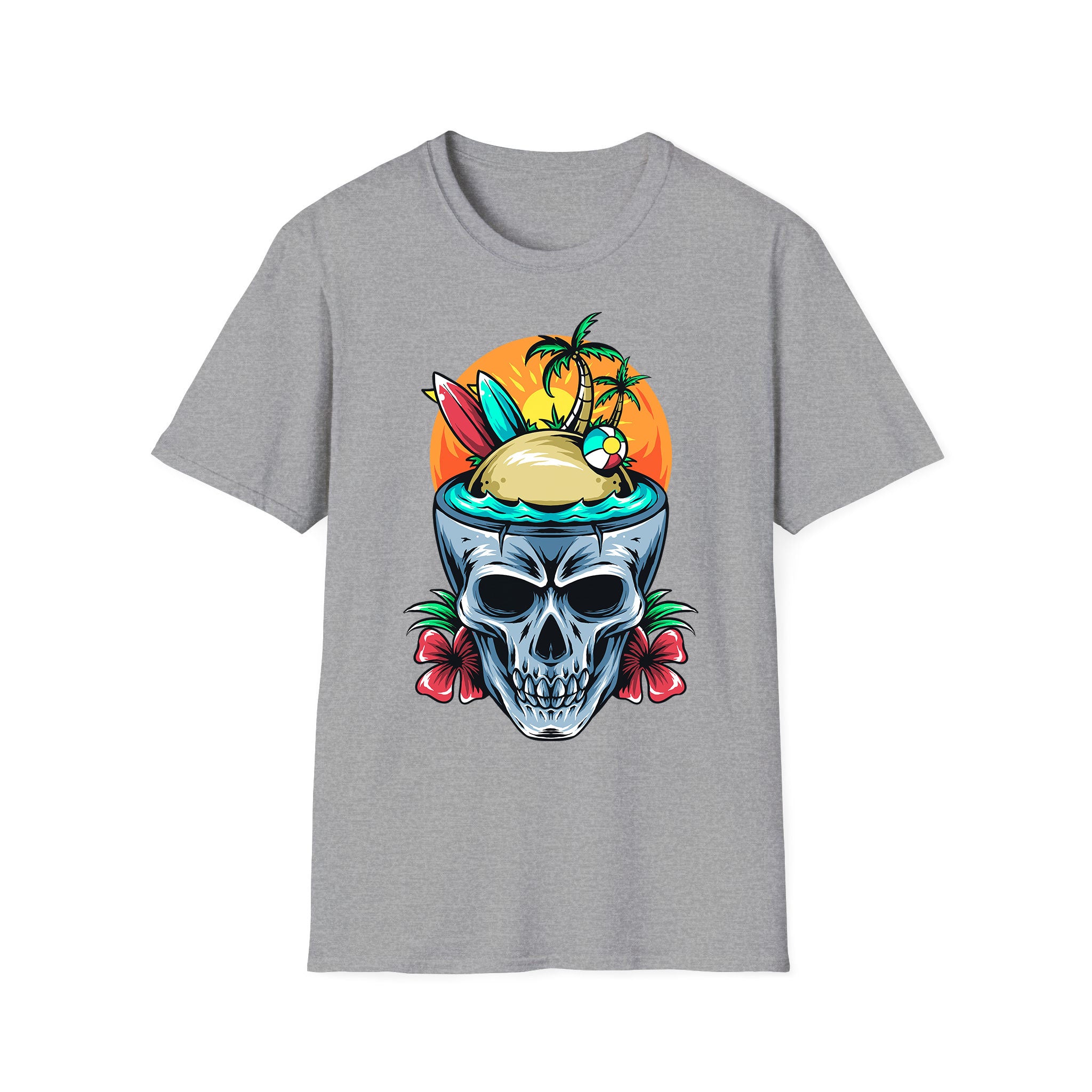 T-shirt d'été unisexe Skull Hawaii Beach