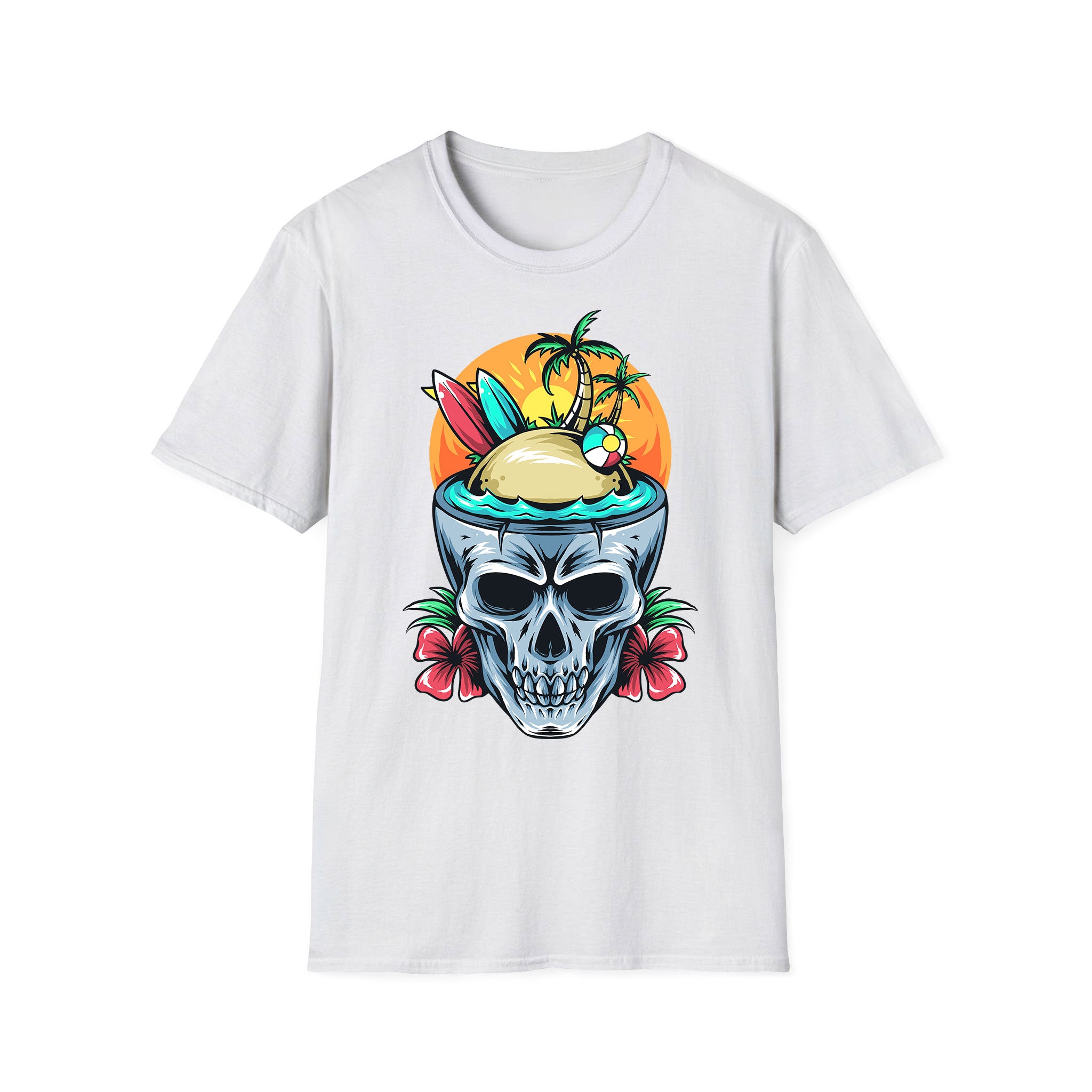 T-shirt d'été unisexe Skull Hawaii Beach
