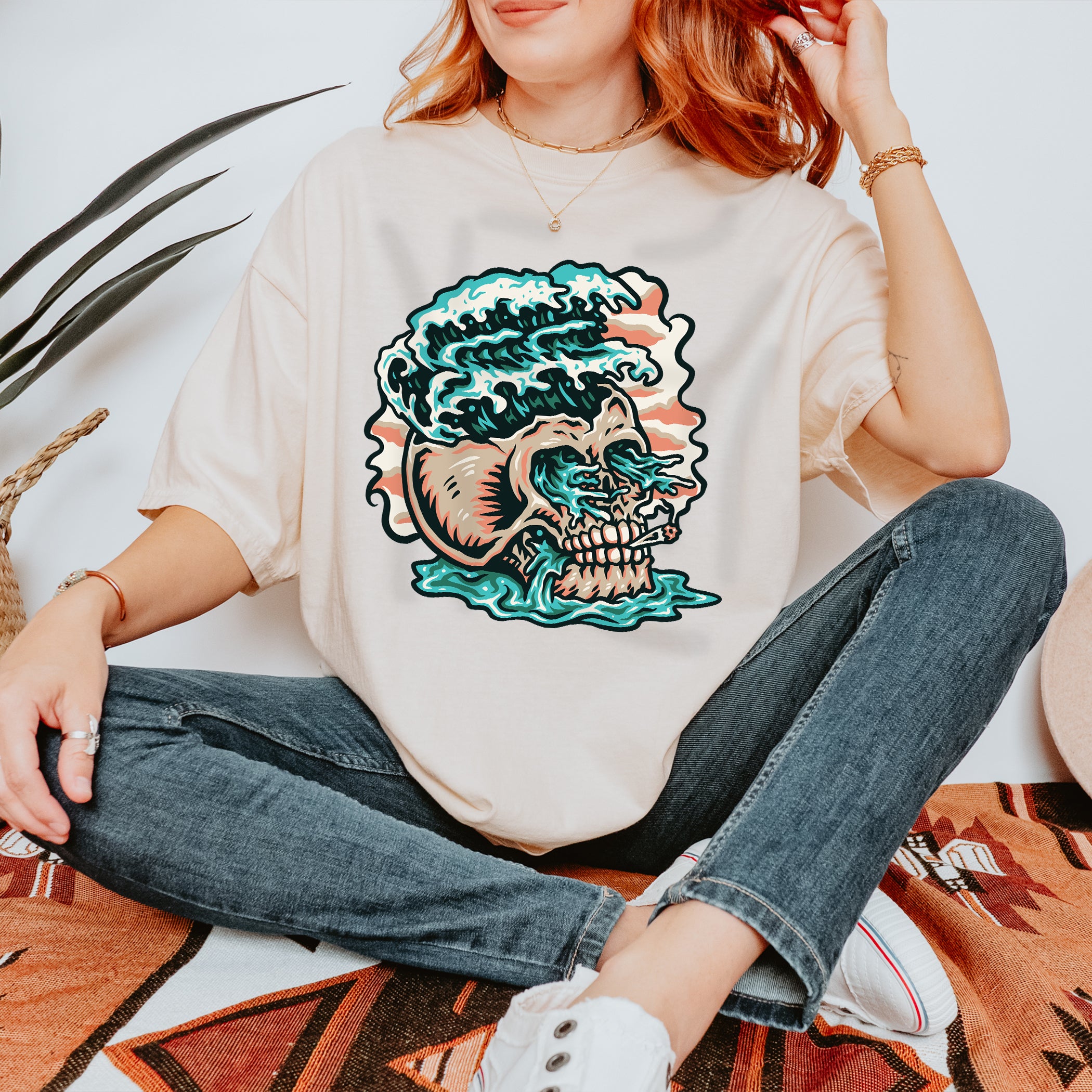 T-shirt d'été unisexe Skull Wave Smoke