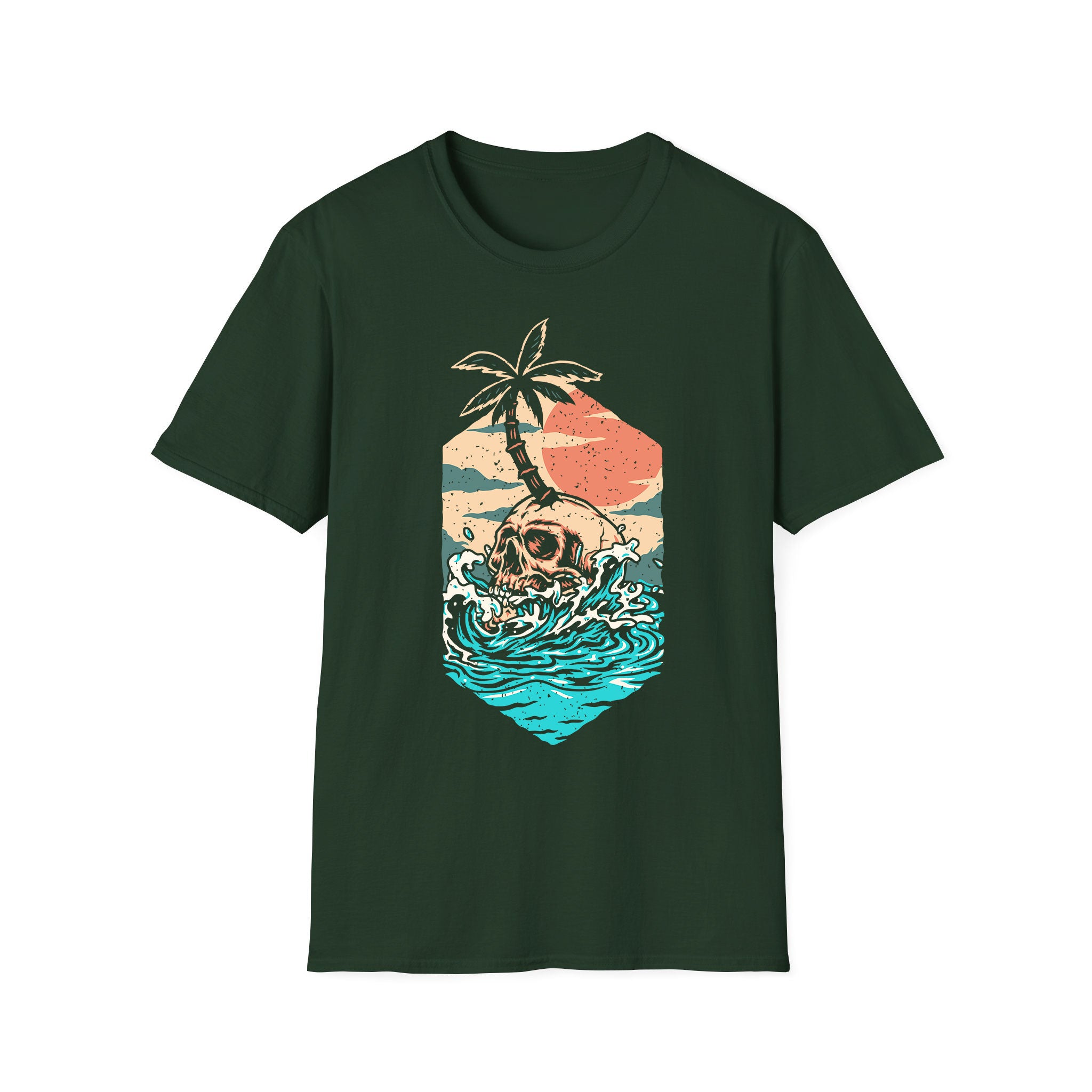T-shirt d'été unisexe Skull Waves Beach