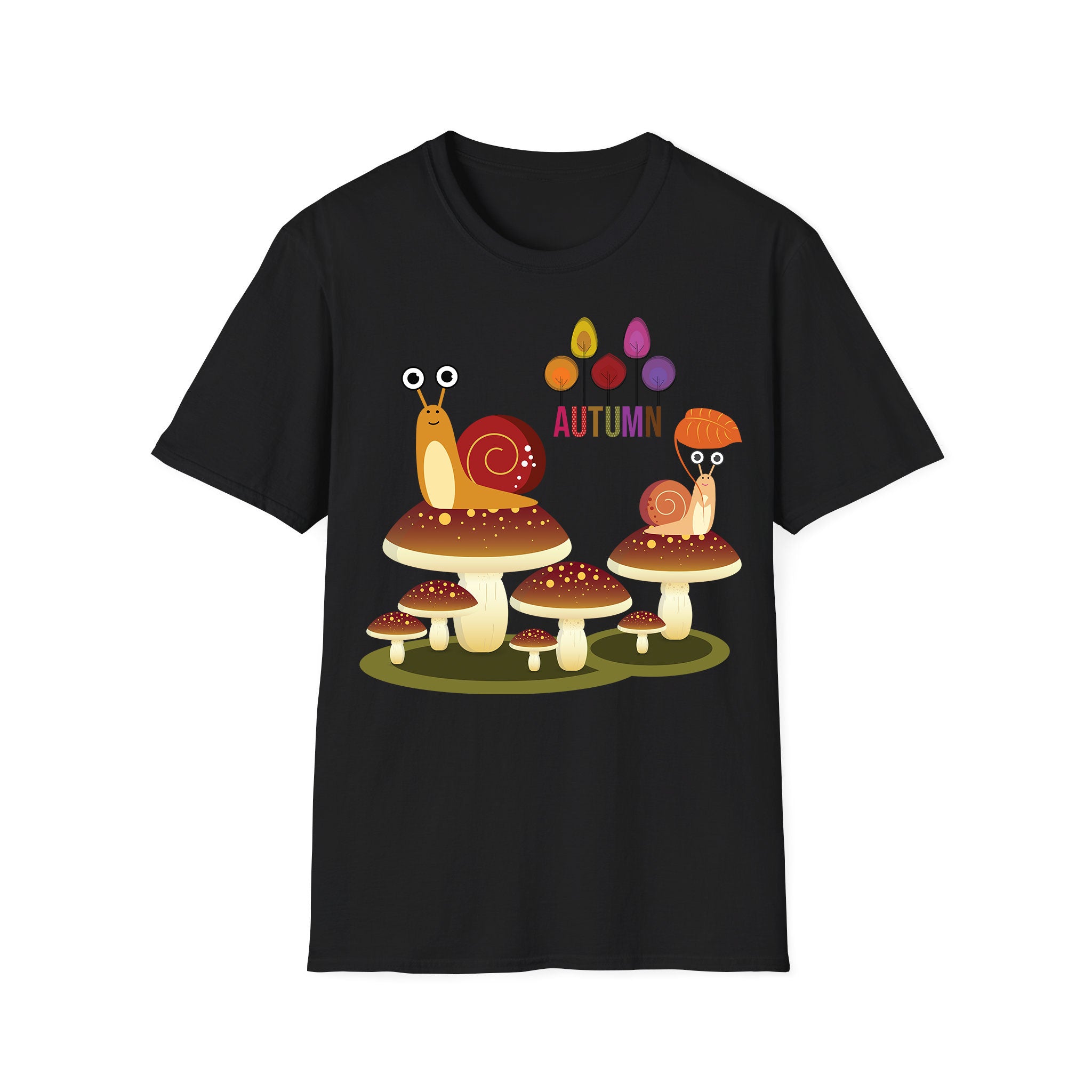 Autumn T-shirt Snails Standing on Mushrooms