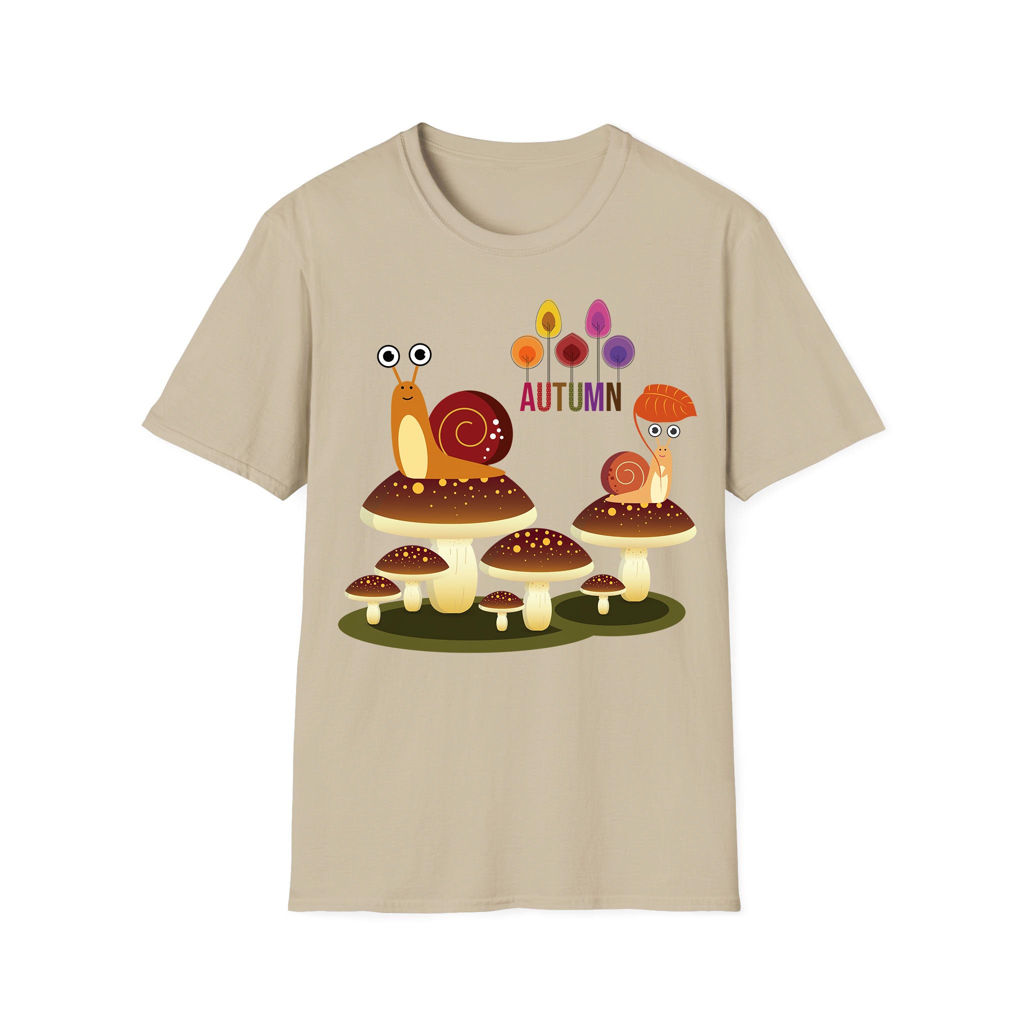 Autumn T-shirt Snails Standing on Mushrooms