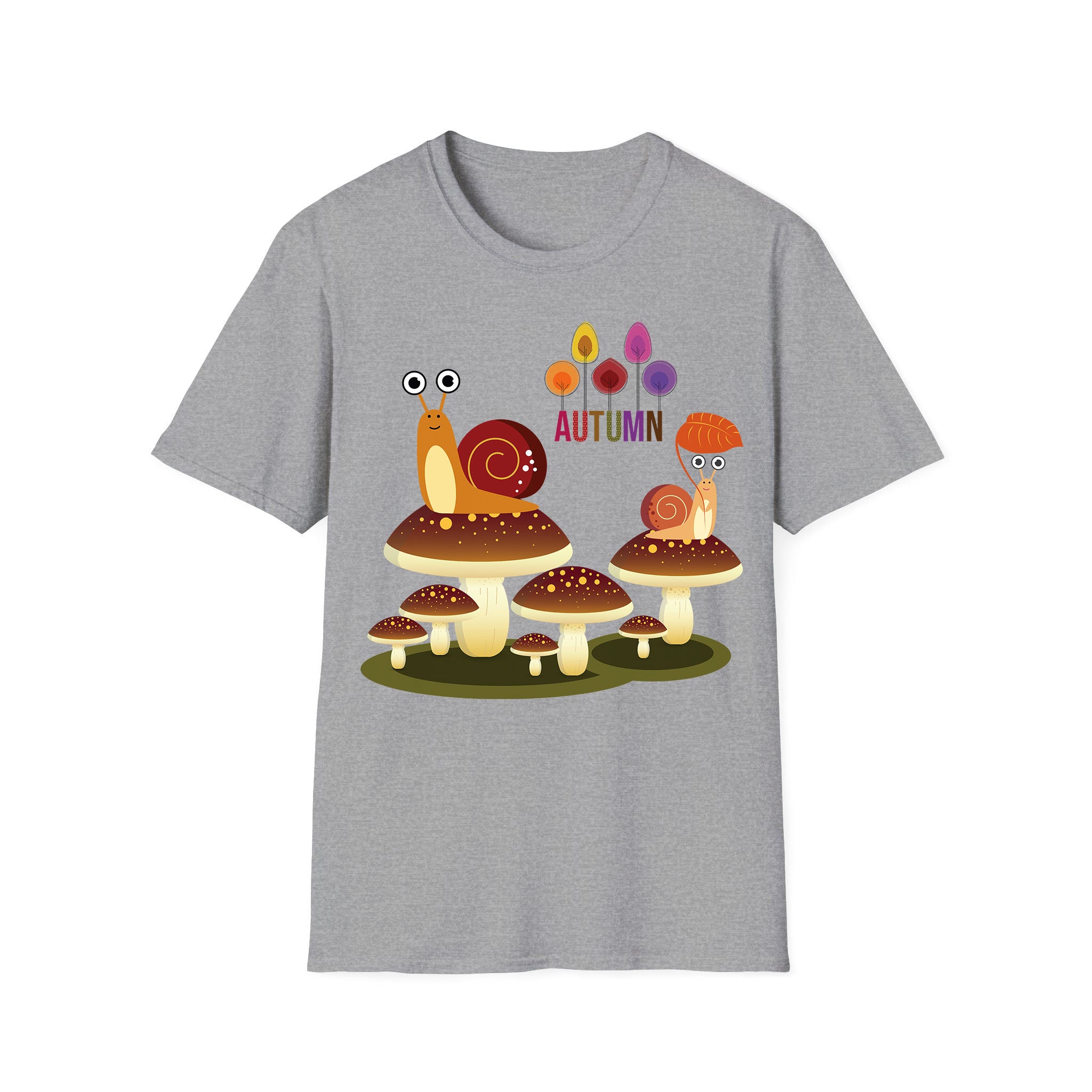 Autumn T-shirt Snails Standing on Mushrooms