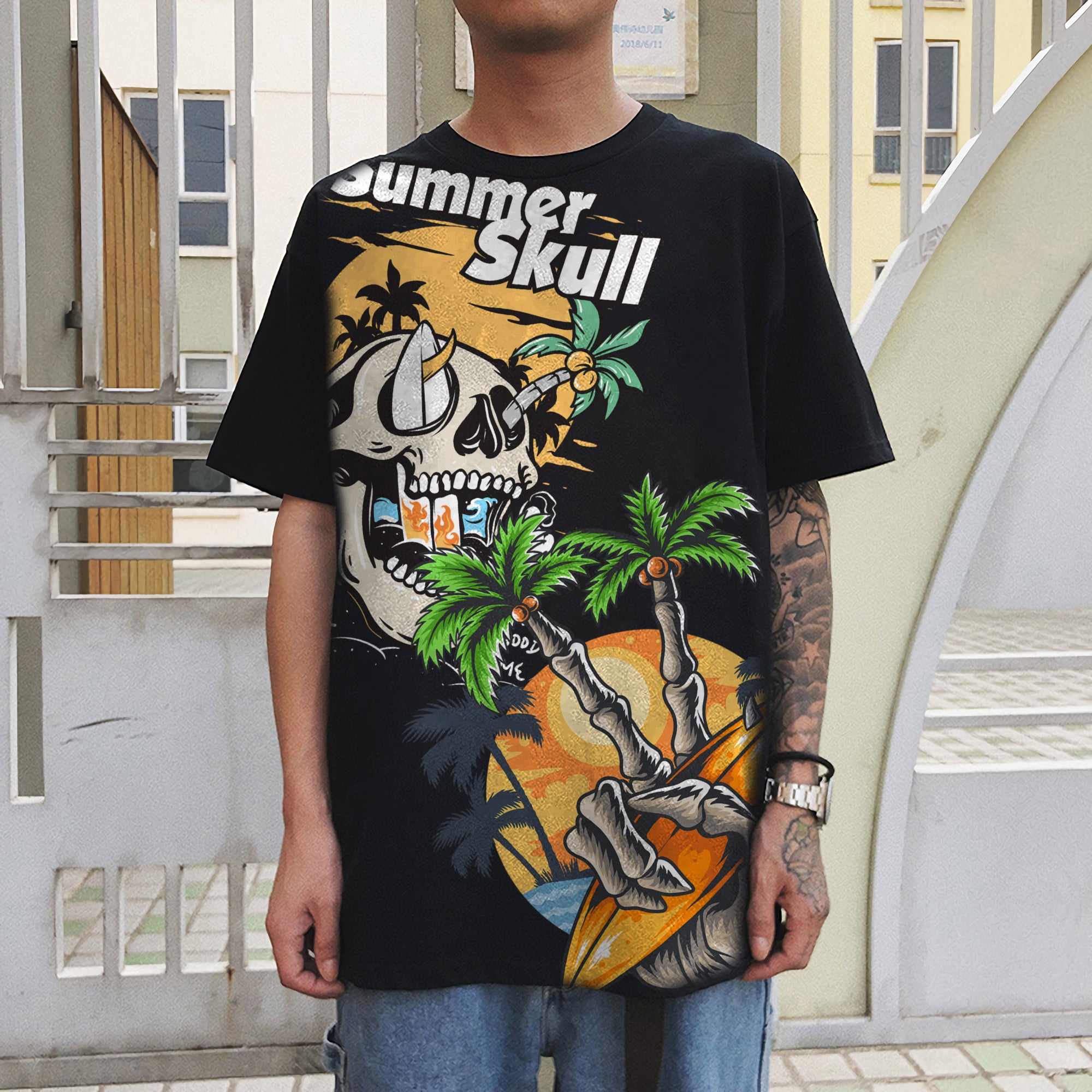 Oversize graphic T-shirt Summer Skull Surf