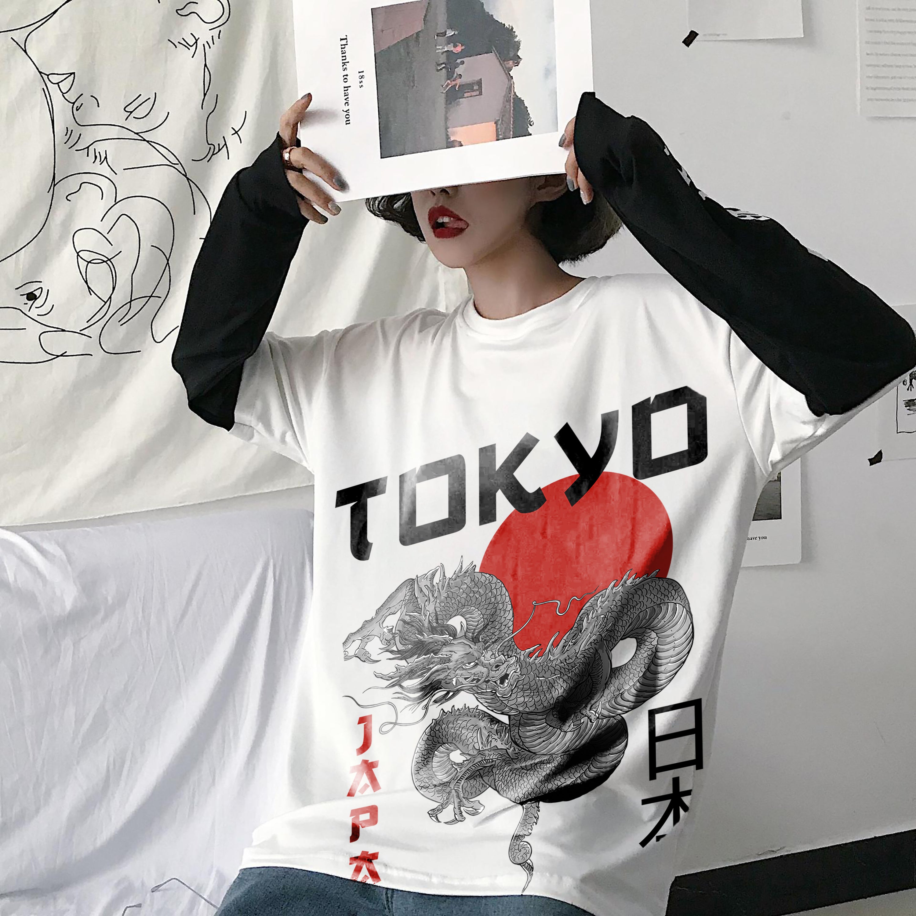 Oversize graphic T-shirt Tokyo Japan Dragon