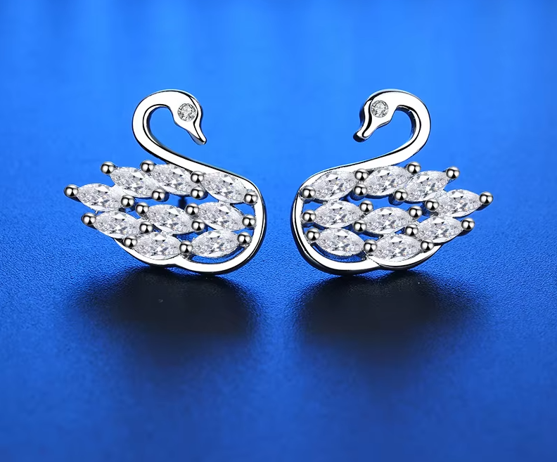 925 Sterling Silver Stud Earrings Swan