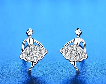 925 Sterling Silver Stud Earrings Ballerina