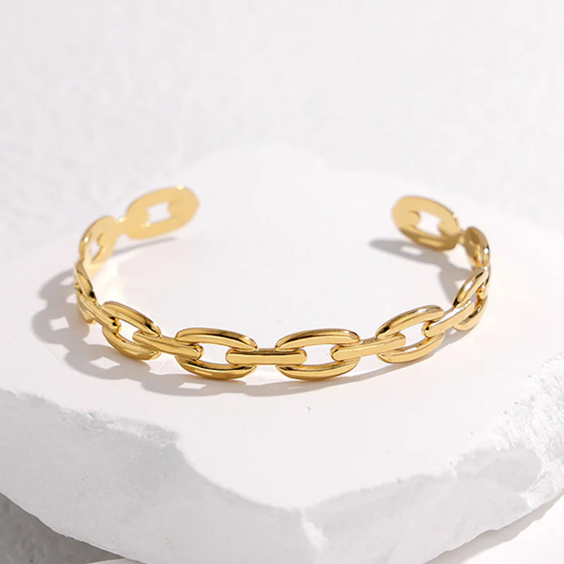 Gold plated chain stainless steel bangle bracelet