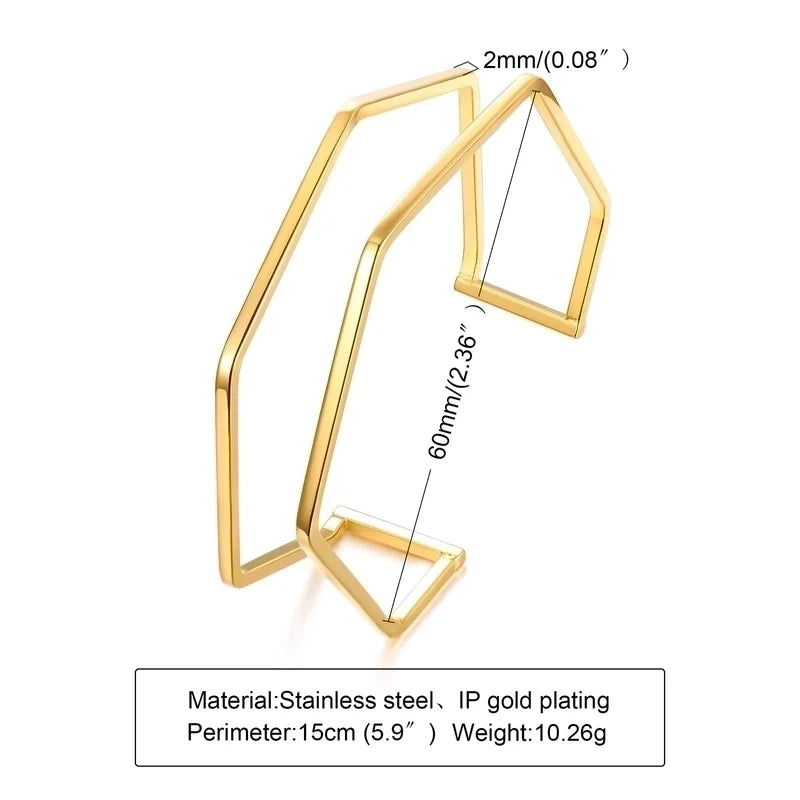 Streetwear geometric gold plated stainless steel bangle bracelet