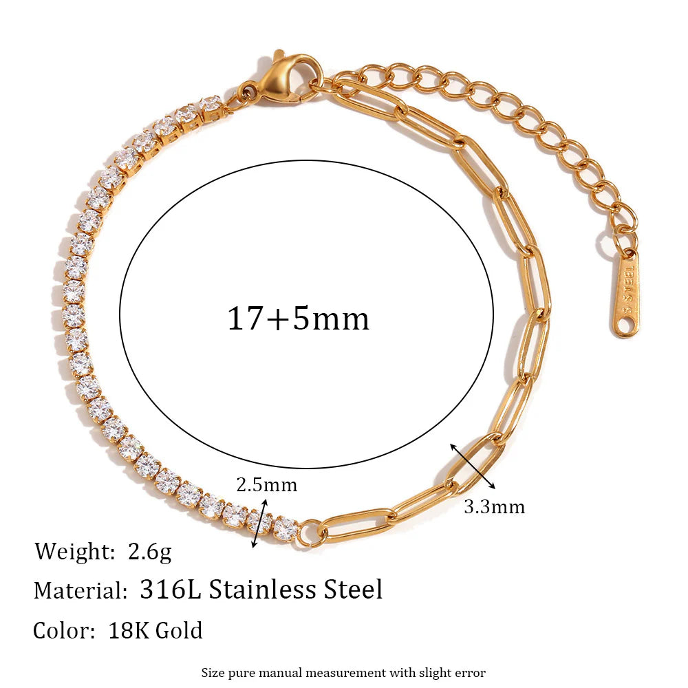 Fashion gold plated stainless steel chain bracelet with rhinestones