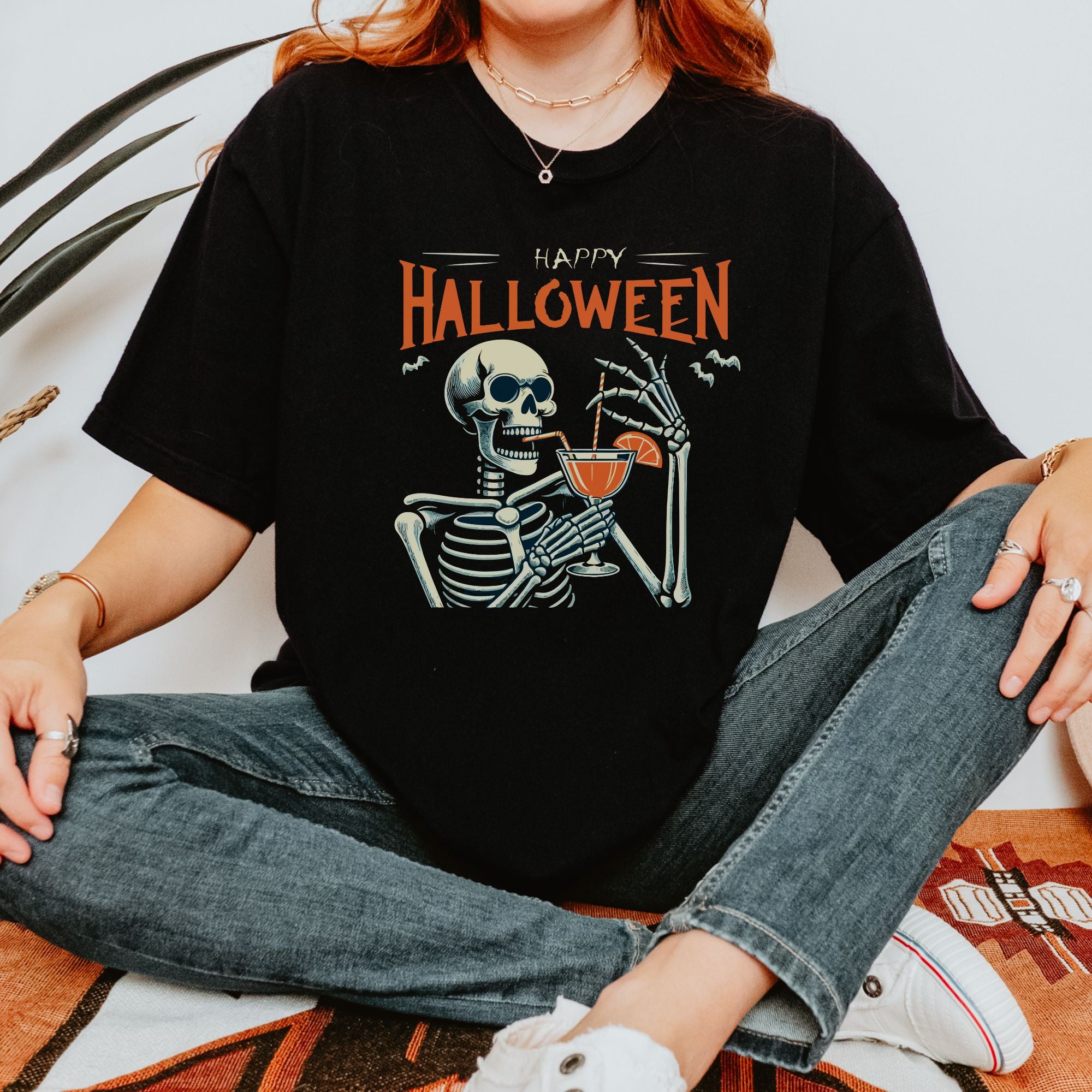 Halloween T-shirt Drinking Skull