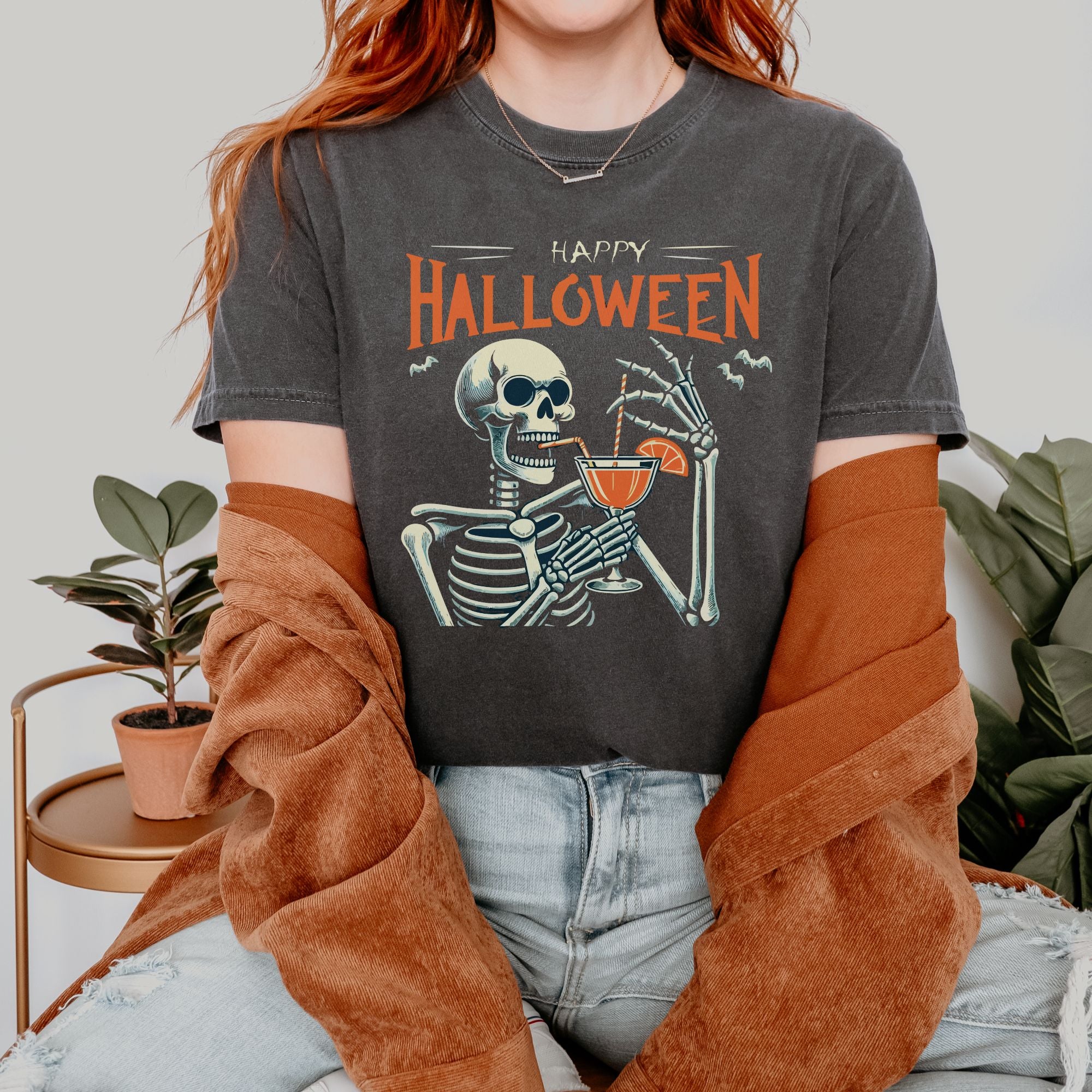 Halloween T-shirt Drinking Skull