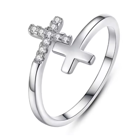 925 Sterling Silver Adjustable Minimalist Ring Cross